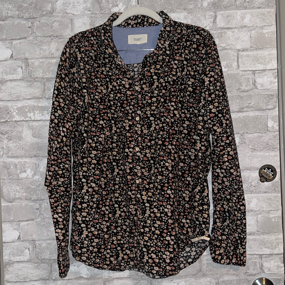 Trovata birds of paradise floral corduroy top sz L #H1